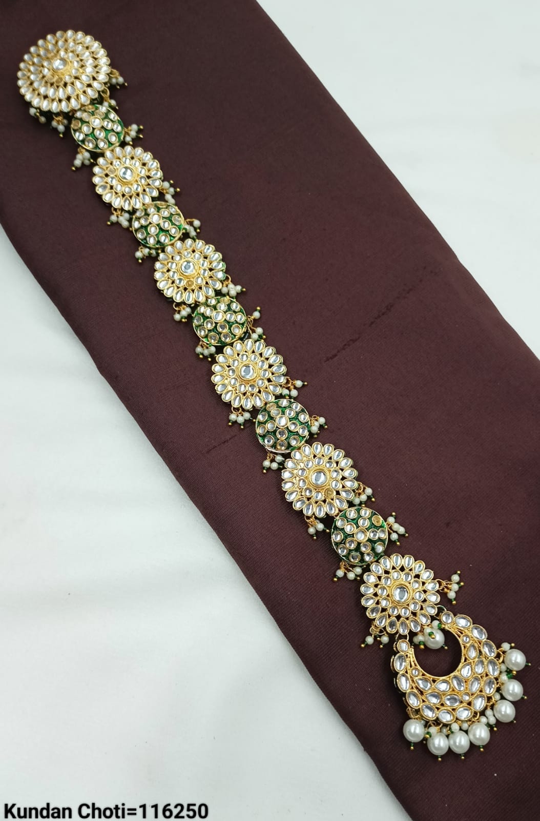 Bridal Kundan Choti with Green Enamel & Pearl Charms - Lucentemarket